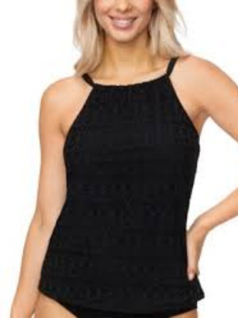 Island Escape  Crochet Underwire Tankini Top Black  N760149  Women Sizes    NWT